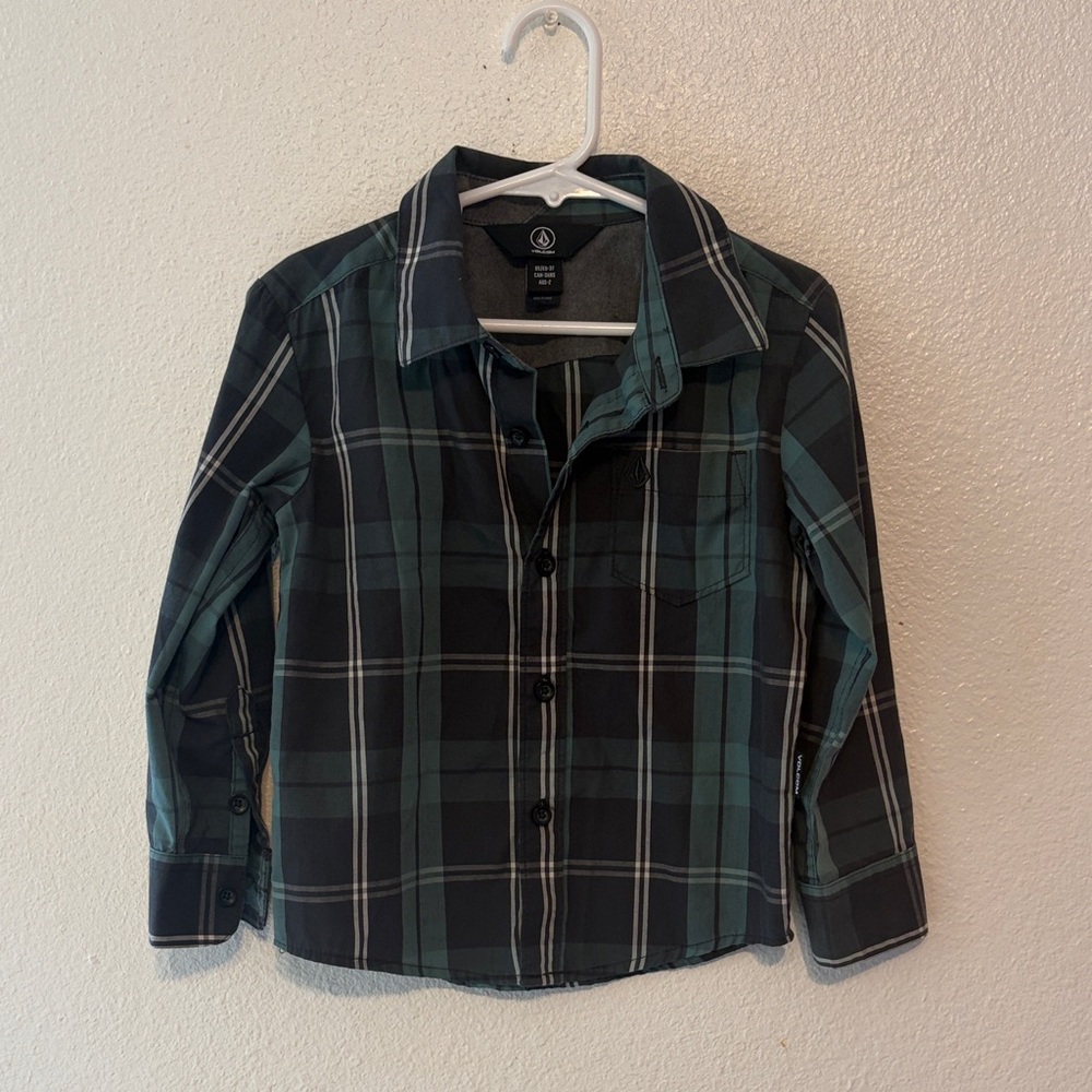 Volcom‎ Kids Plaid Shirt in Dark Green and Black